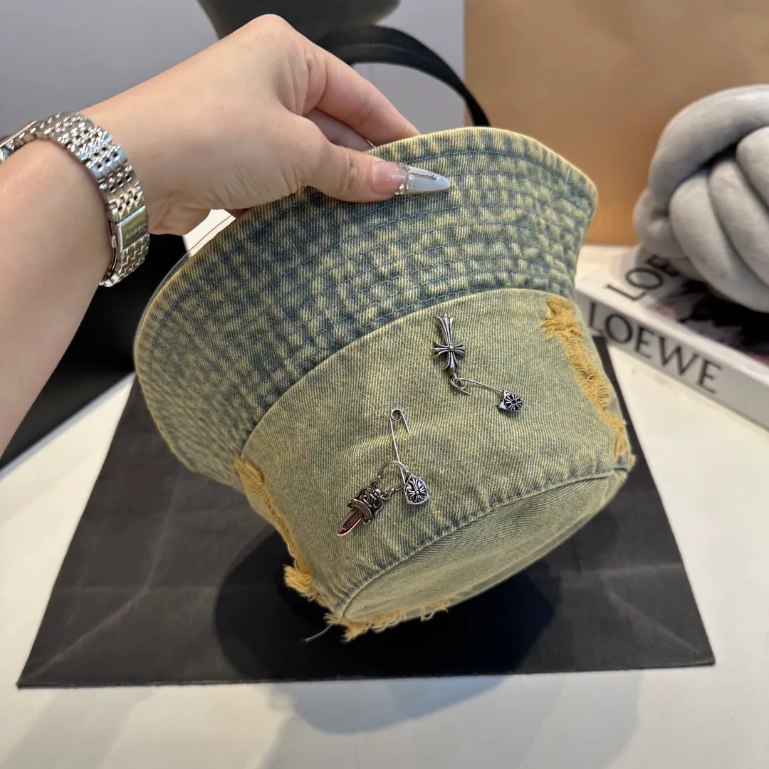 P60 Croxin spring and summer new denim fisherman hat, retro old street style, washed and torn edges, photo-taking item